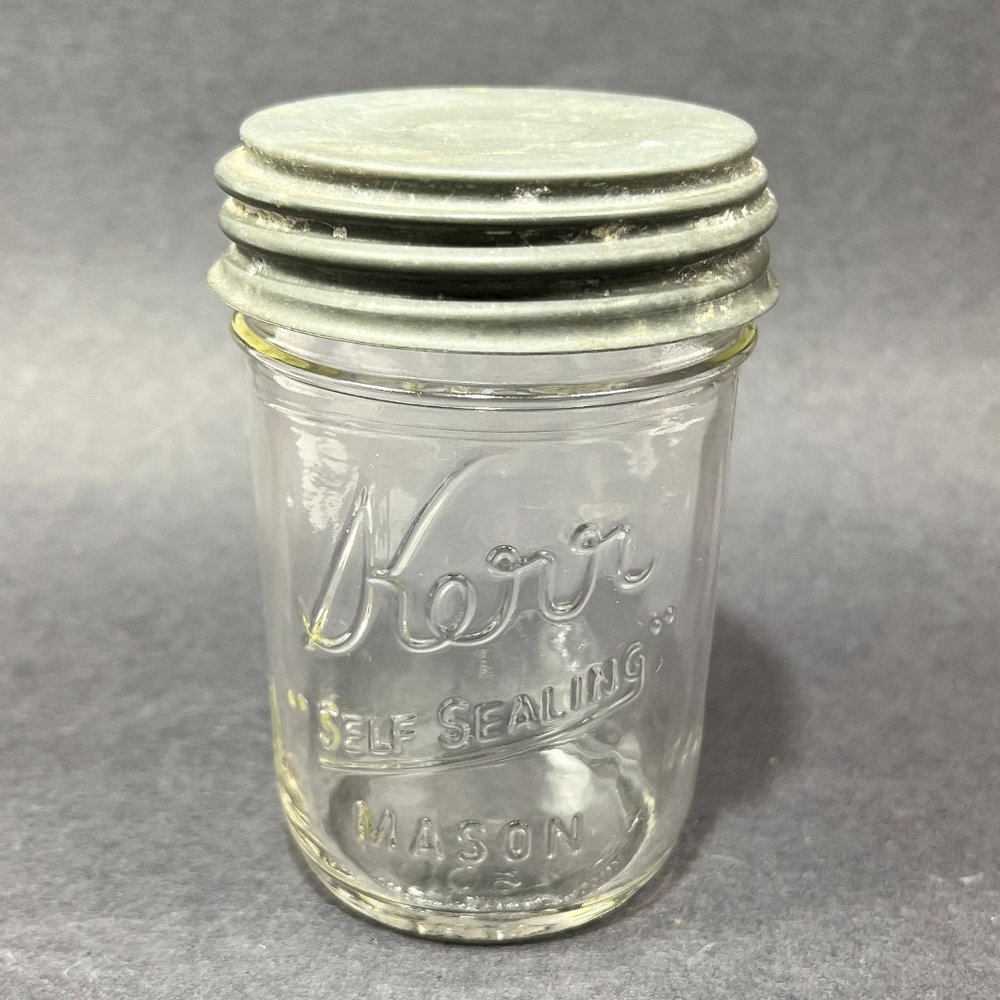 Vtg Kerr Self Sealing Mason Canning Jar Zinc Lid Boyd Porcelain Insert Country